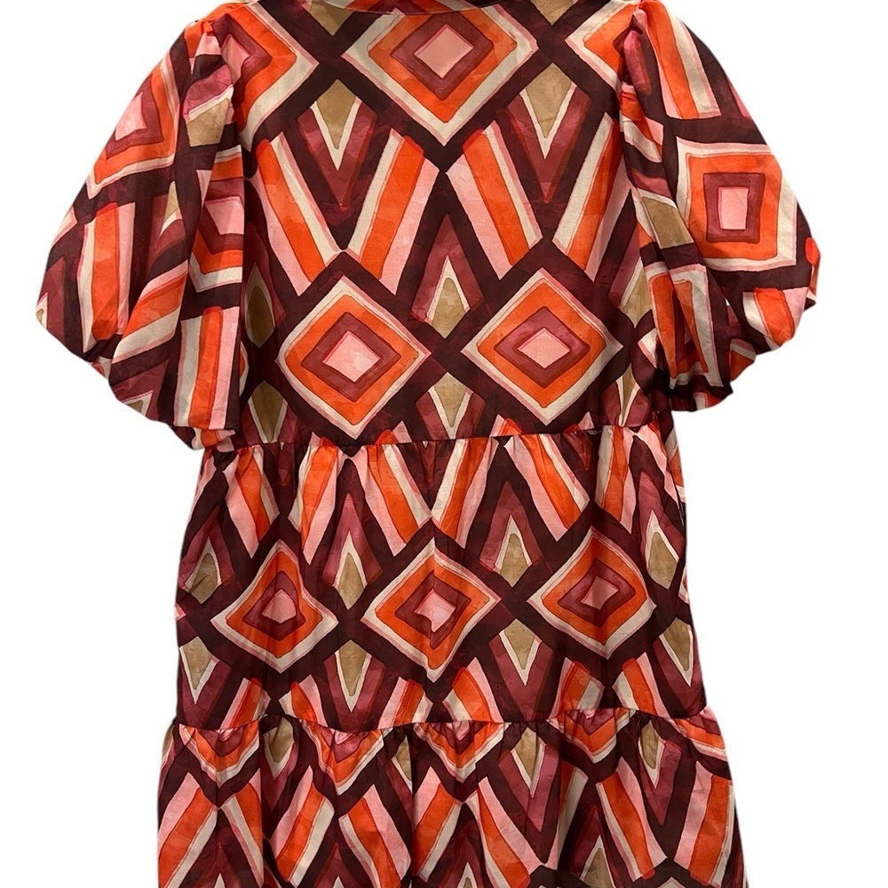 THML Tanya Rust Patterned Puff Sleeve Mini Dress size S